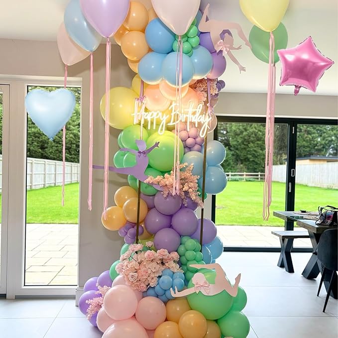 Pastel Rainbow Birthday Decorations,Easter Birthday Balloon Macaron Pink Blue Purple Green Yellow Colorful Confetti Balloons Banner Star Heart Foil Balloon for Baby Shower Easter Party