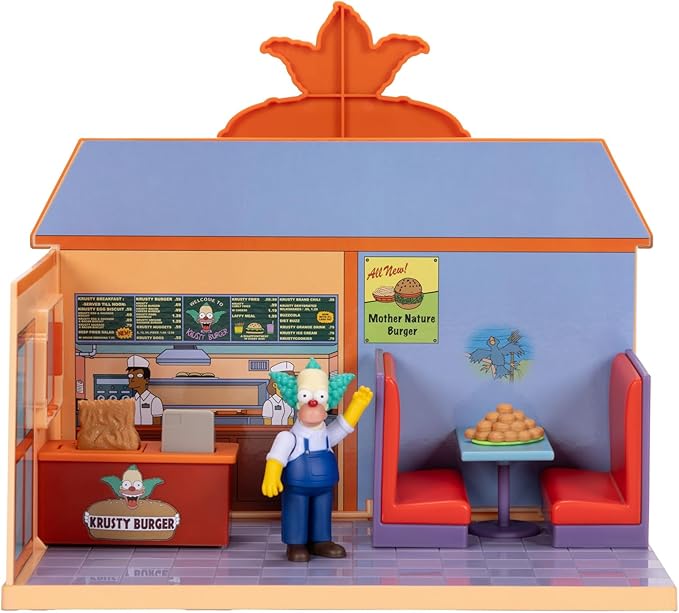 JAKKS Pacific The Simpsons Krusty Burger Diorama Playset, Includes One 2.5-Inch Scale Krusty the Clown Action Figure and Accessories