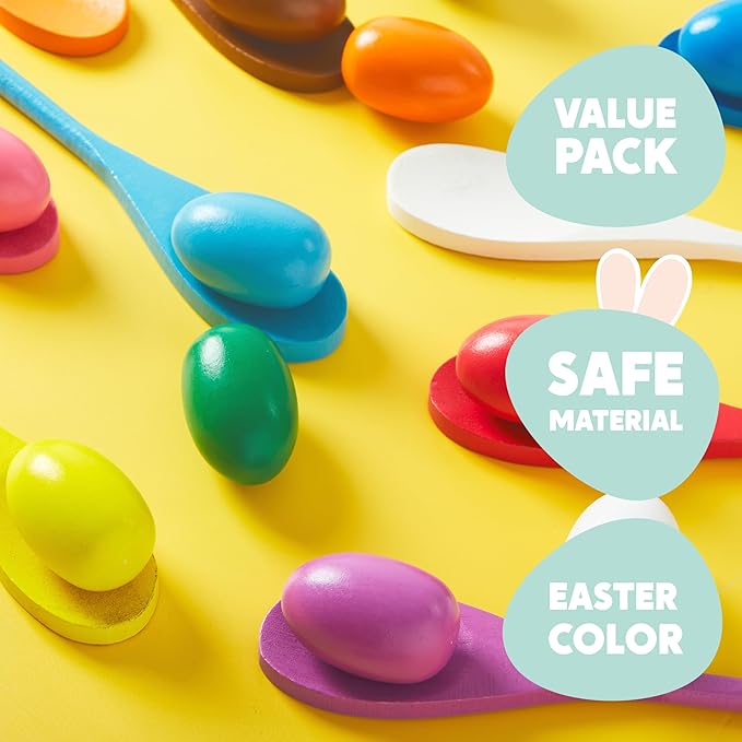 JOYIN 24 PCS Easter Egg and Spoon Race Game Set, 12 Players Carnival Egg and Spoon Relay Game for Kids & Family Activity Holiday Outdoor Yard Easter Egg Hunt Birthday Party Lawn
