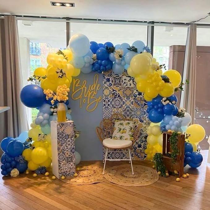 Yellow Blue Balloons, 12Inch Dark Light Blue Yellow and White Latex Balloons with Confetti Helium Balloon for Kids Cartoon Birthday Baby Shower Graduation Ocean Sky Theme Party Decorations