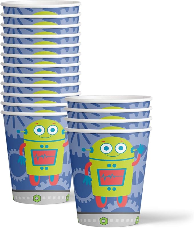 Robot Birthday Party Supplies Set Plates Napkins Cups Tableware Kit for 16