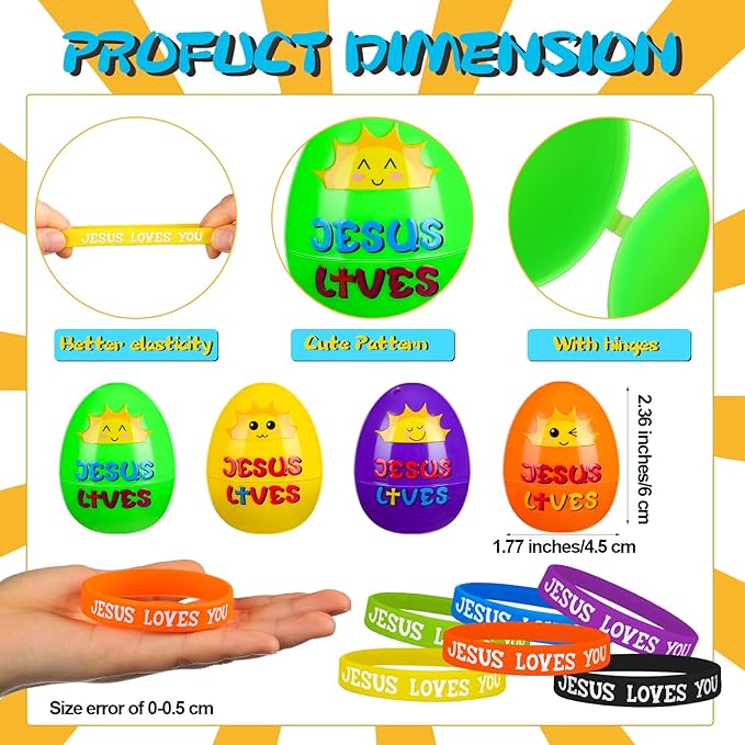108 Pcs Easter Religious Party Favor Easter Eggs Fillers Christian Goody Bags Jesus Loves You Wristbands Party Supplies for Gift Church (Jesus Lives)