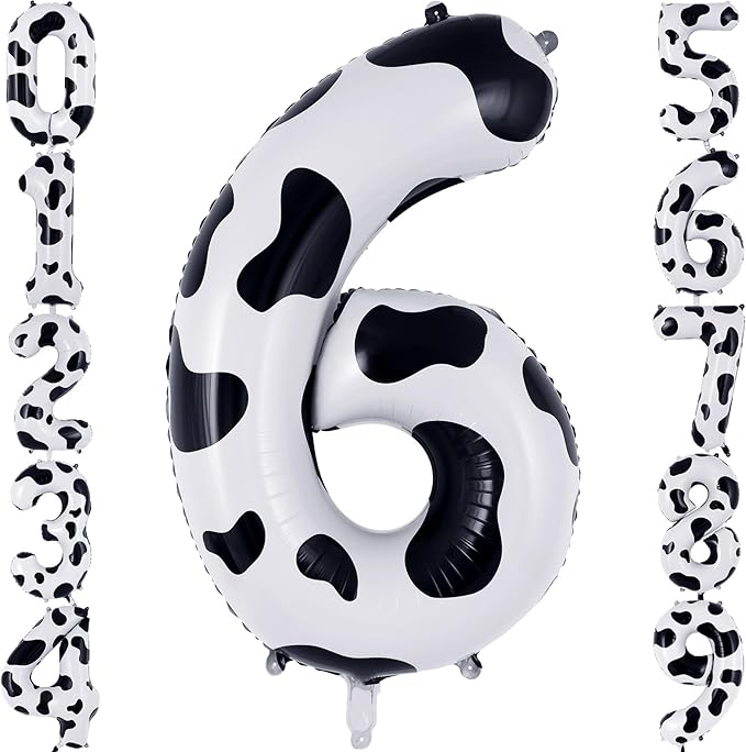 Cow Print Number 6 Balloon, Large 40 Inch Cow Number Birthday Balloons, Foil Mylar Number 6 Balloons for 6 Year Old Birthday Party Decorations Supplies Animal Farm Cowboy Cowgirl Themed Party