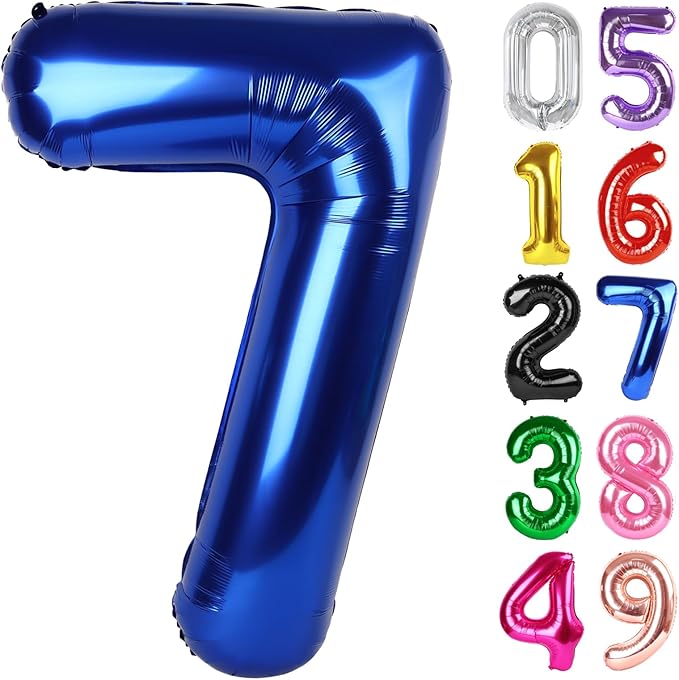 Night Blue Number 7 Balloon 40 Inch, 7th Birthday Party Decorations for Children, Giant 7 Foil Balloon for Party Supplies