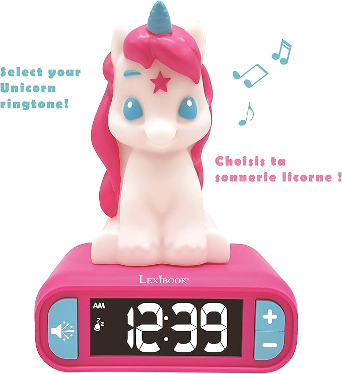 LEXiBOOK - Unicorn Digital Alarm Clock for Kids with Night Light, Snooze and Unicorn Sound Effects, Childrens Clock, Luminous Unicorn, Pink Colour - RL800UNI