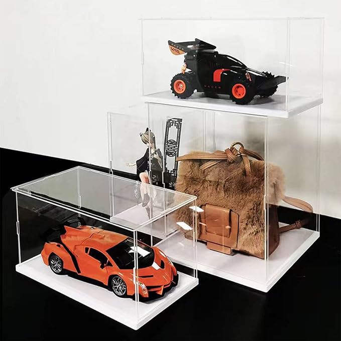 Openable Clear Acrylic Display Case-Assemble Countertop Box with White Base for Display-Clear Display Box,Dustproof Protection Showcase for Figures Toys Collectibles (8x6x14inch/20x15x35cm)
