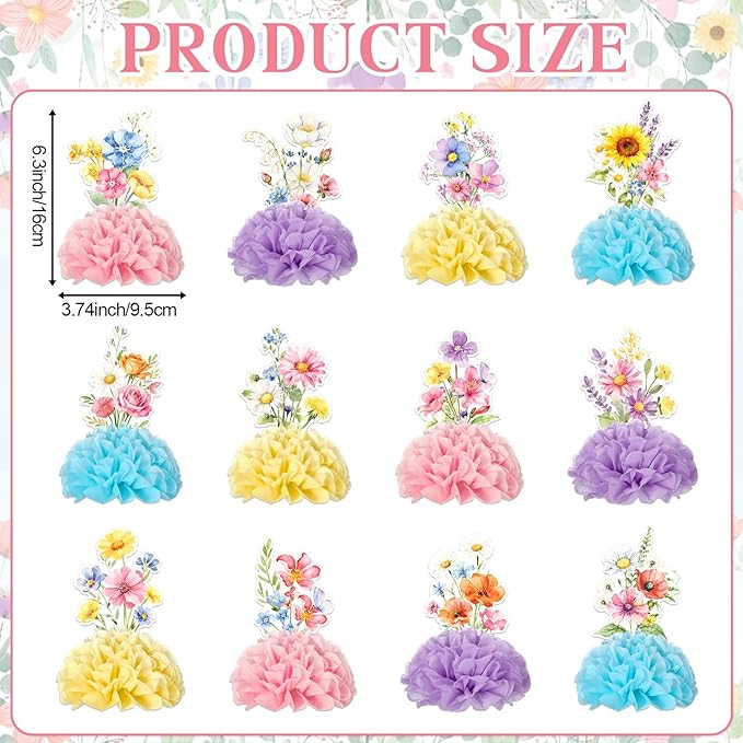 12Pcs Wildflowers Party Honeycomb Centerpieces Wildflower Spring Birthday Party Decorations Table Centerpieces Flower Birthday Paper Centerpieces for Wedding Baby Shower Supplies