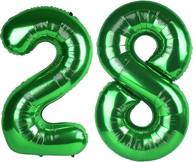 40 Inch Green Number 28 Digital Balloon,Jumbo Mylar Foil Helium Balloon for 28 Balloons for Birthday Party,Wedding Anniversary Party Decorations