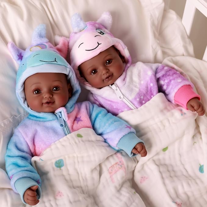 BABESIDE Black Baby Dolls Twins, 17'' Realistic Soft Body Baby Doll Cute Real Life Baby Dolls Girl and Boy with Accessories for 3+ Year Old Kids Gifts, Pretend Play, Collection
