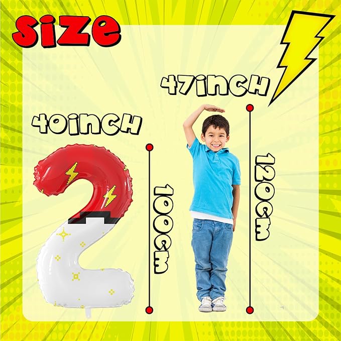 40 Inch Giant Red and White Cartoon Theme Number Foil Balloons - Large Number 2 Balloons Animation for Kids' Birthday Anniversary Party Decorations Supplies (Numbers 0-9 Available)