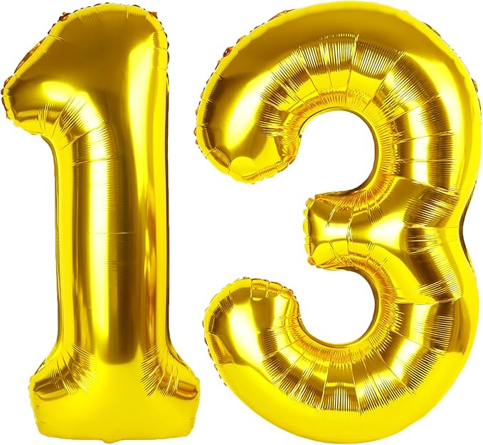 40 Inch Gold Balloon Number 13 Balloon,Jumbo Mylar Foil Helium Balloon for 13 Birthday Digital Balloons for Birthday Party,Wedding Anniversary Party Decorations