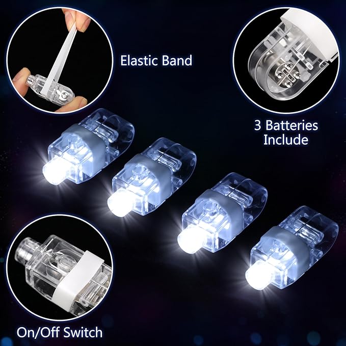 Chivao 200 Pcs LED Finger Lights Mini Finger Flashlights Light up Ring Sticks for Adults Glow in The Dark Party Favors Birthday Rave Party Supplies (White)
