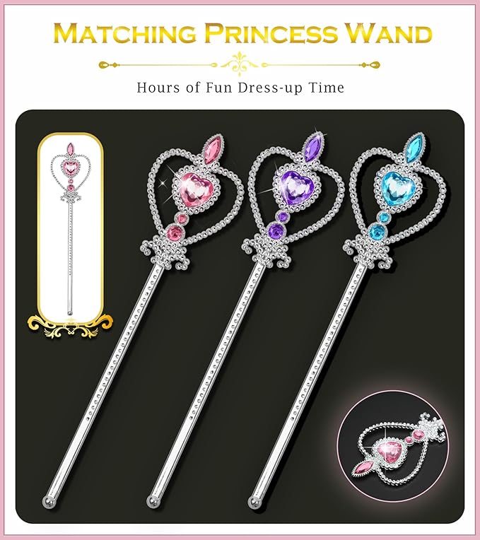 Princess Dress Up Accessories Princess Crown Tiara for Little Girls, Toddler Tiara crown Wand Toy Gifts for 3-6 Girl