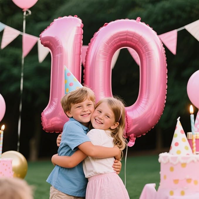 40 Inch Pink Number 10 Digital Balloon,Jumbo Mylar Foil Helium Balloon for 10 Balloons for Birthday Party,Wedding Anniversary Party Decorations