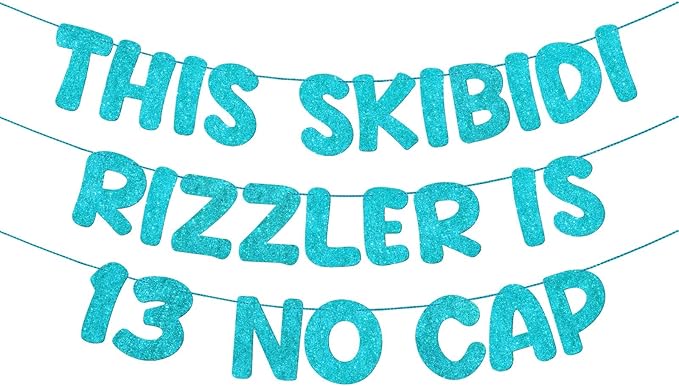 Fulmoon Pre Strung This Skibidi Rizzler Is 13 No Cap Glitter Banner 13th Birthday Party Decorations, Funny Birthday Sign, Party Supplies, Ideas, Gifts(Sky Blue)