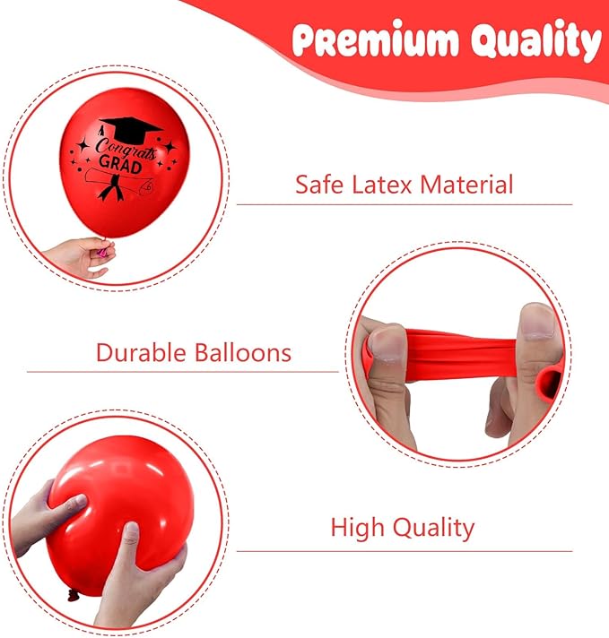 Red Black and White Balloons,12 Inch Print You've Done It Happy Graduation Balloon with Ribbon,for Graduation Class of 2025 Party Decoration Supplies