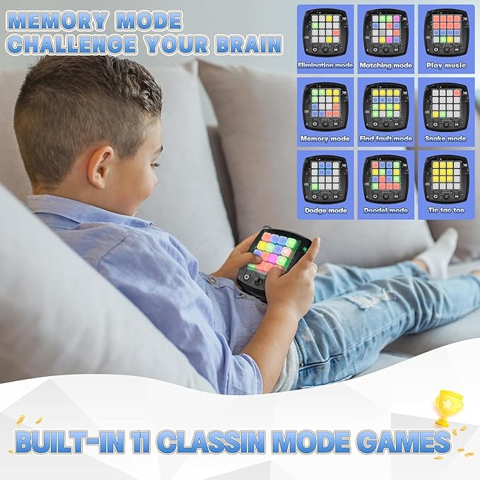 5-in-1 Electronic Brain Teasers & Memory Cube Game for Kids – Handheld Puzzle Toy with 5 Fun Games, Perfect Travel & Birthday Gift for Boys & Girls Ages 6-12+