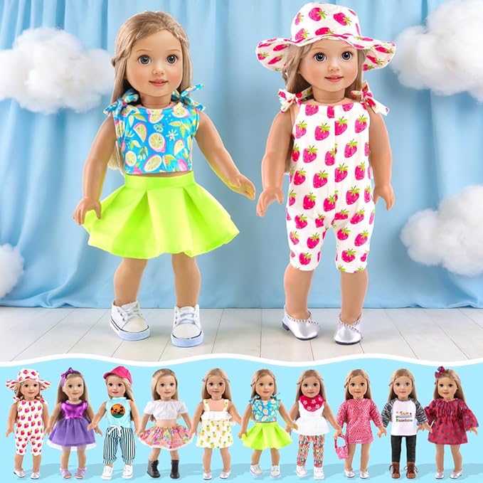 ebuddy 10 Sets 18 Inch Doll Clothes and Accessories - Fashion Outfits Fit for 18 inch Dolls 18 Inch Doll