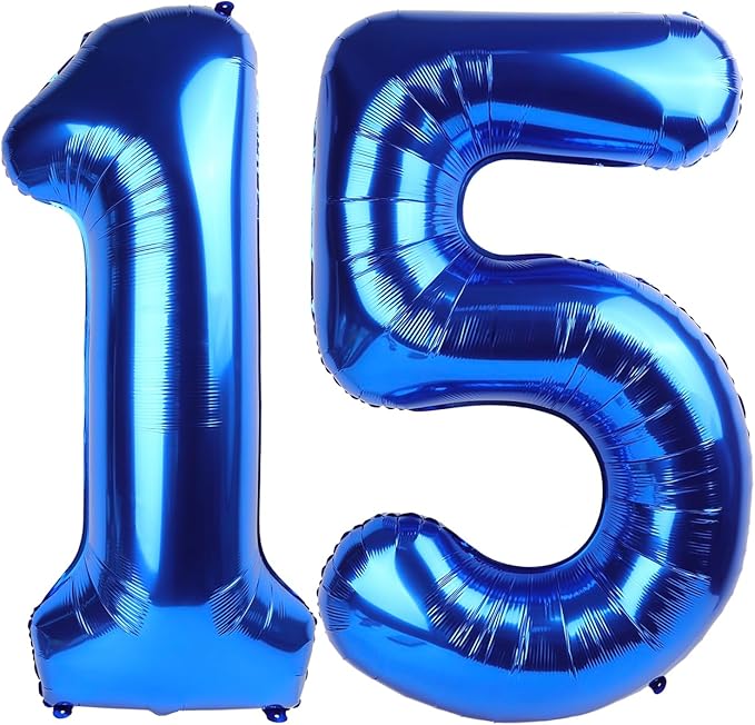 Navy Blue Number 15 Balloon 40 inch, 15 Number Balloons, 15th Navy Blue Birthday Decorations, 15 Year Old Girls Boys Blue Party Supplies