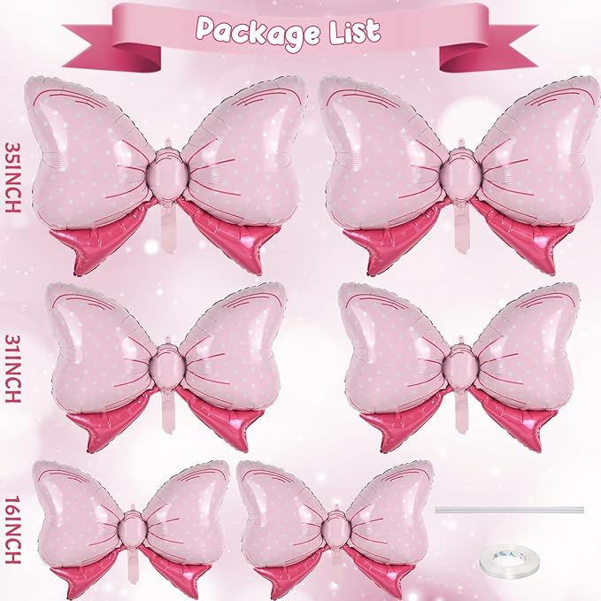 Pink Bow Balloons Different Sizes, Pink Mouse Birthday Decorations Large Polka Dot Bow Foil Mylar Balloons for Girls Kids Cartoon Mouse Theme Oh Twodles Birthday Baby Shower Gender Reveal Party