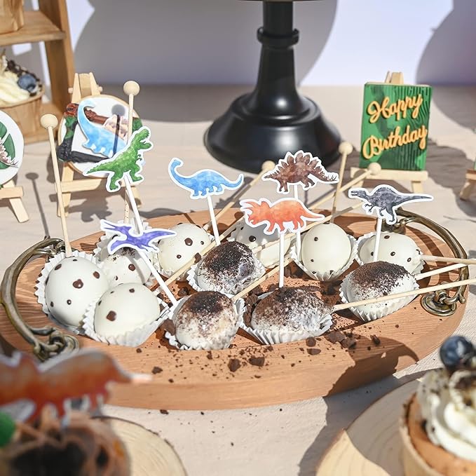 WERNNSAI 36 PCS Dinosaur Cake Toppers - Dinosaur Birthday Decorations Dino Cupcake Toppers Watercolor Happy Birthday Cupcake Topper Dino Cake Decorations