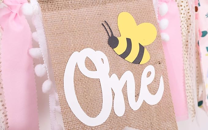 1st Happy Birthday Banner - Highchair Banner Tassels for Girl&Boy Birthday Party Decoration,Baby Birthday Photo Props Party Supplies(Bee)