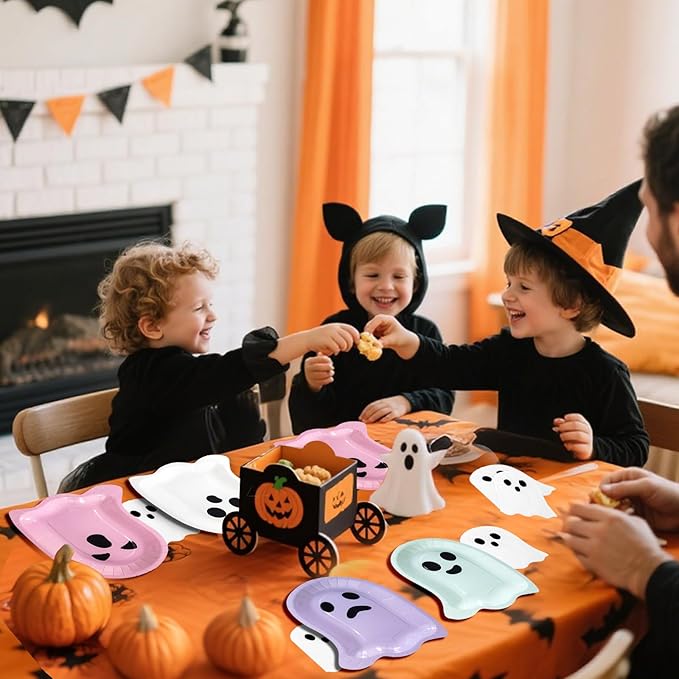 180Pcs Halloween Ghost Party Supplies Paper Plates and Napkins Serve 60 Disposable Tableware Set for Birthday Party Decorations Game Day Family Holiday Sports Events