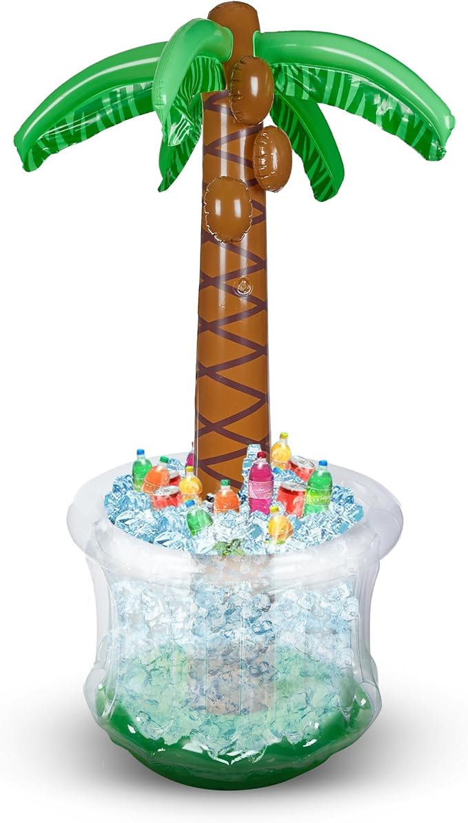 Inflatable Palm Tree Cooler 60" - Blow Up Palm Tree Luau Hawaiian Tropical Beach Theme Summer Swimming Pool Party Decorations - Outdoor Party Supplies - Kids Adults Birthday
