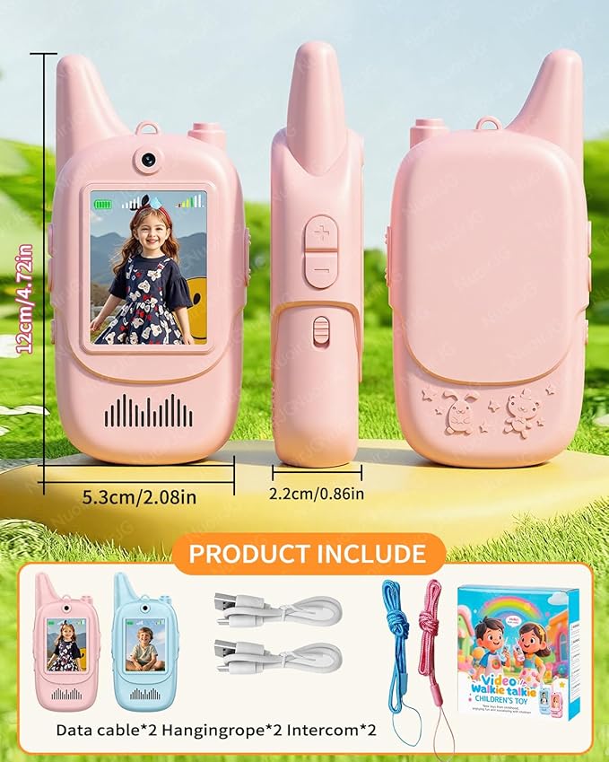 Walkie Talkie for Kids with Video: 2 Pack (Blue+Pink),Long Range Walkie Talkies with Screen&HD Camera&4 Voice Effects,Gift Toys for Boys&Girls Ages 3-12 for Outdoor Play,Camping,Travel,Hiking