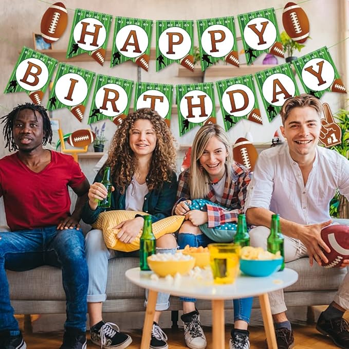 Football Party Decorations Happy Birthday Banner Party Supplies String Flags Football Bowl Game Sport Themed Bunting Sign Party Decor Favors