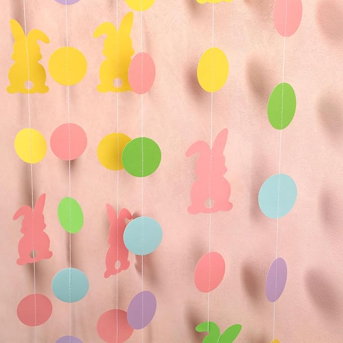 MARFOREVER 5 Pcs Easter Hanging Decorations Easter Garland 41Ft Colorful Rabbit Garlands Happy Bunny Banner Strings Hanging Streamers for Spring Birthday Party Supplies Home Decor