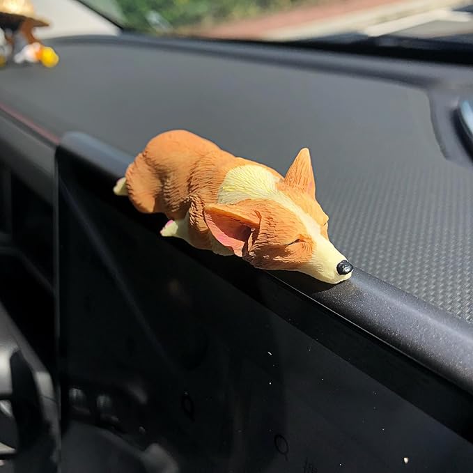 Cute Car Dashboard Decorations Accessories Interior for Men Women, Pembroke Welsh Corgi Dog Statues Collectible Figurines for Car Display Decor Rear View Mirror Decoration Computer Monitor Ornaments