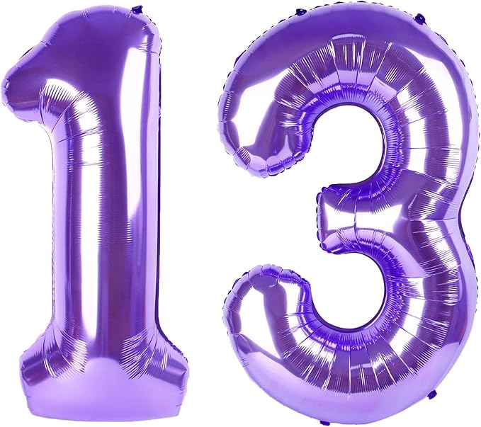 40 Inch Purple Number 13 Digital Balloon,Jumbo Mylar Foil Helium Balloon for 13 Balloons for Birthday Party,Wedding Anniversary Party Decorations
