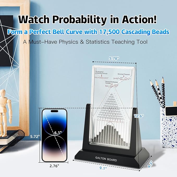 Galton Board Probability Demonstration Model - 12.6in Large Physics Learning Desk Toy with 17500 Metal Beads | Statistical Law Experiment Tool for School Labs & STEM Education