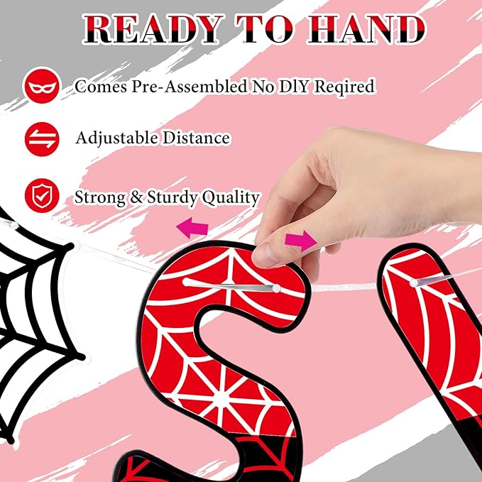 TaoBary Spider Theme 3rd Birthday Banner, Pre-strung Swinging into 3 Banner, Spider 3rd Birthday Decorations Party Supplies for Kids, Third Decor for 3 Year Old Boys Girls(Black and Red)
