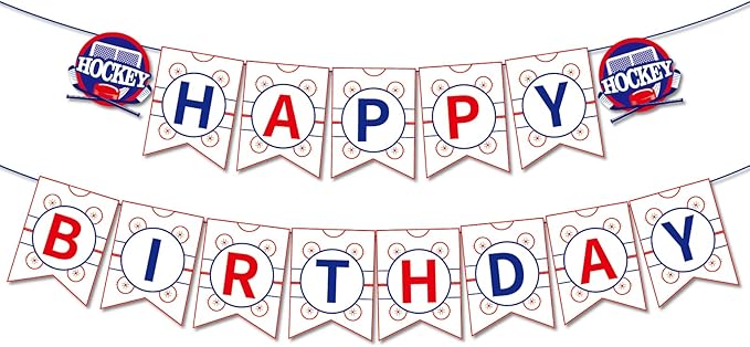 Hockey Birthday Party Supplies - Happy Birthday Banner for Kids Boys Girls Hockey Fans - Decoration
