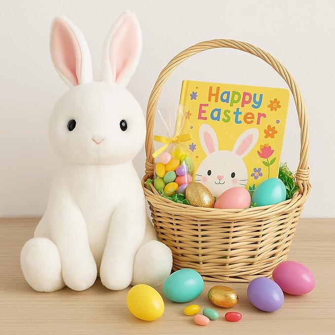 Rabbit Bunny Stuffed Animals Plush Toys with Pink Ears for Kids Girls Boys Girls Babies Birthday Easter Christmas Bedtime Gifts, Off White