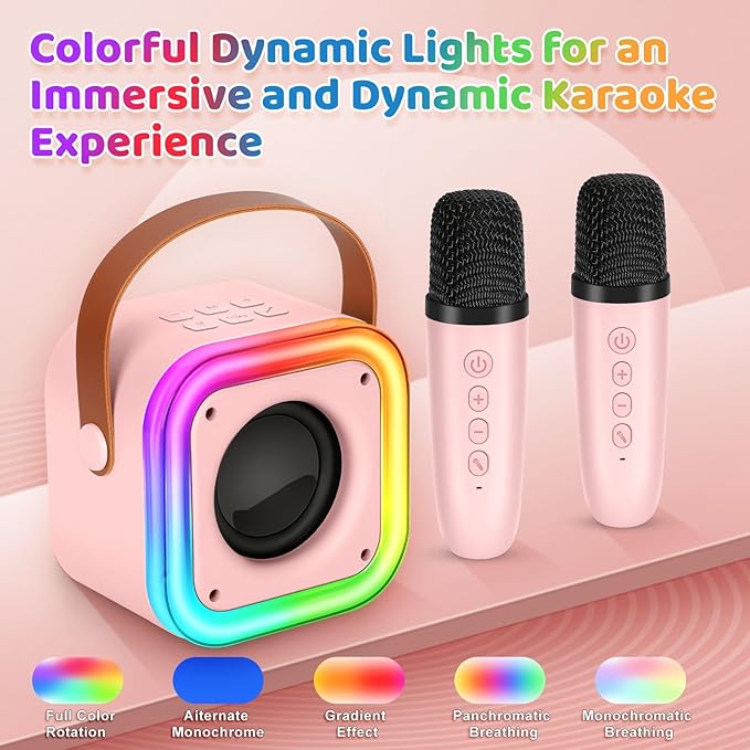 Mini Karaoke Machine for Kids, Girl Toys Gifts, Kids Karaoke Wireless Microphone for 4,5,6,7,8,9,10,11,12 Years Old Boys and Girls Christmas Party Gifts Toys (Pink)