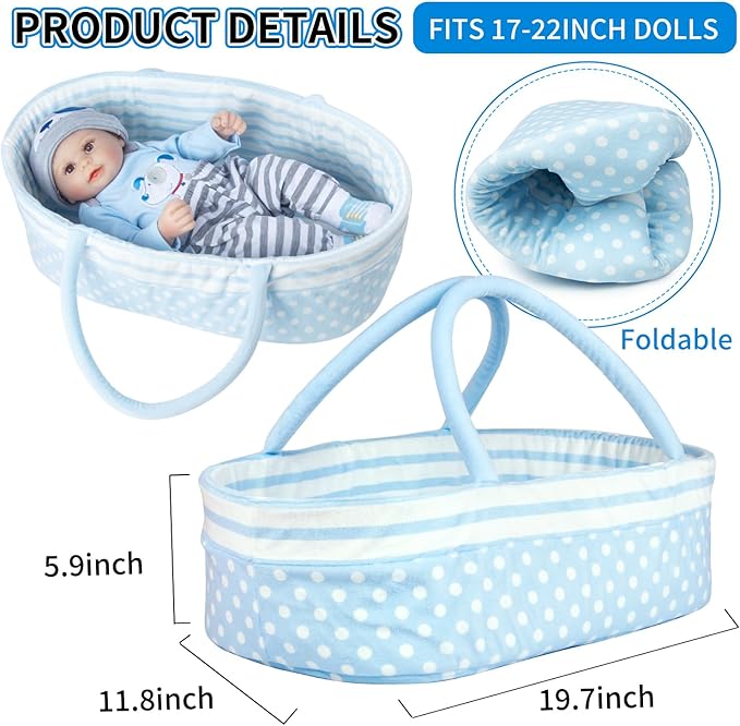 9 Pieces Reborn Baby Doll Clothes Blue Dog Doll Accessories Set for 17-22 Inch Reborn Baby Doll Clothing Gift Sets (Basket+ Blanket)