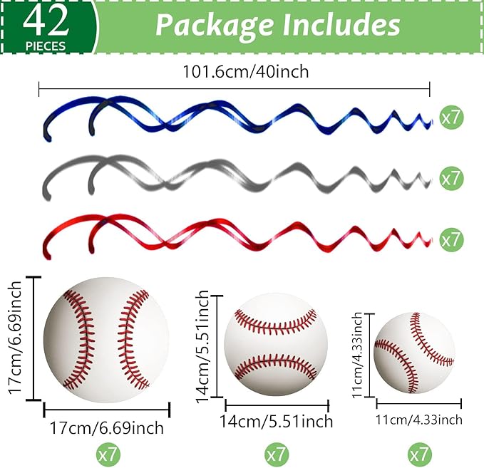 42 Pcs Baseball Hanging Swirls Decorations Baseball Birthday Banners Party Streamers Wall Ceiling Hanging Spirals Baseball Party Decorations Supplies