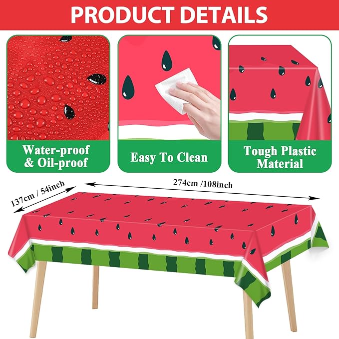 gisgfim 20 Guests Watermelon Party Supplies Watermelon Party Plates Tableware Set Children's Melon Decorations Favors Disposable 7-Inch Plates Napkin Tablecloths for Summer Melon Birthday Baby Shower