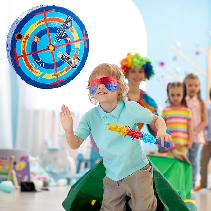 Lewtemi 13.3 Inch Shooting Targets Piñata Dart Theme Battle Piñata Set with Blindfold, Stick and Confetti Birthday Boy Decorations for Gun Birthday Parties, Kids Carnival, Holiday