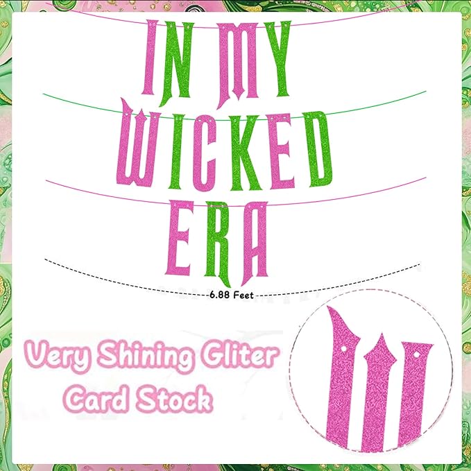 Wicked Birthday Party Decorations, Glitter Pink & Green Witches Birthday Banner, Girls Good Witch Bad Witch Bachelorette Party You're Gonna Be Popular Magical Emerald Movie Theme Party Banner Supplies