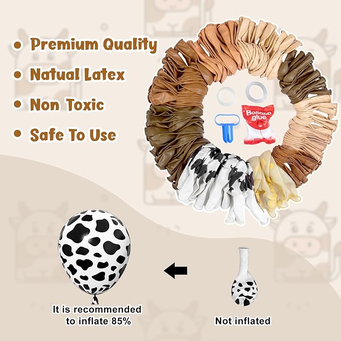 170Pcs CowBoy Balloons Garland Arch Kit, Cow Brown Neutral Blush Confetti Print Balloons for Western Cowboy Cowgirl Farm Animal Themed Baby Shower Bachelor Birthday Party Decorations Supplies