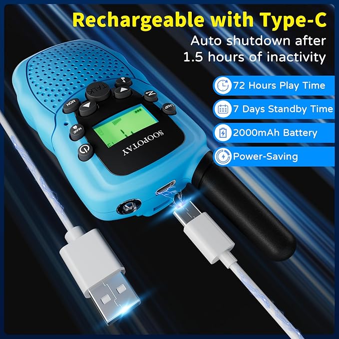 Rechargeable Walkie Talkies for Kids, Easter Basket Stuffers/Easter Gifts for Kids, Walkie Talkie Toys for Girls Boys, Outdoor Toys Games for Kids, Gifts for 3 4 5 6 7 8 9 10 Year Old Girls Boys
