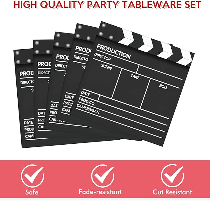 40PCS Movie Night Party Supplies Movie Theme Birthday Party Plates and Napkins Set Movie Night Disposable Dinnerwares Favors for Movie Theme Party Decorations