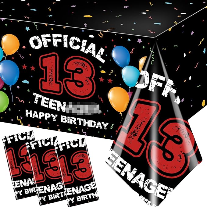 13th Birthday Decorations for Boys Red Black 13th Happy Birthday Tablecloth for Official 13 Teenager 13 Year Old Boy Birthday Decor