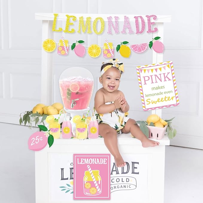 Lemon party Decorations, Lemonade Stand Decorations with Lemonade Banner Lemonade Sign Coffee Bar Signs Lemon Stickers for Summer Lemon Birthday Baby Shower Bridal Shower Party Supplies