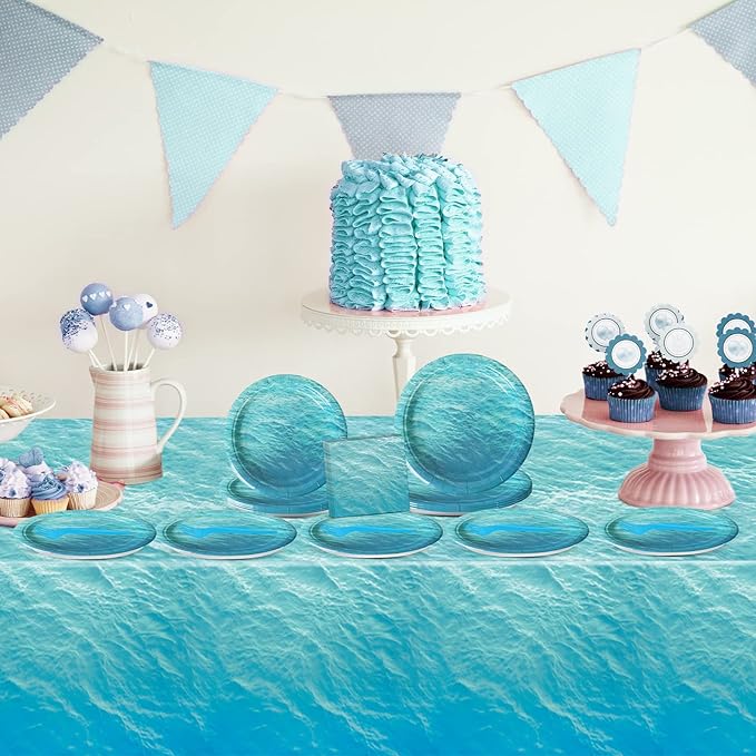 gisgfim 98 Pcs Ocean Sea Party Supplies Ocean Waves Party Plates Ocean Sea Party Tablecloth Ocean Theme Party Decorations for Adults Ocean Sea Tableware Paper Forks Napkins Plates for 24 Guests