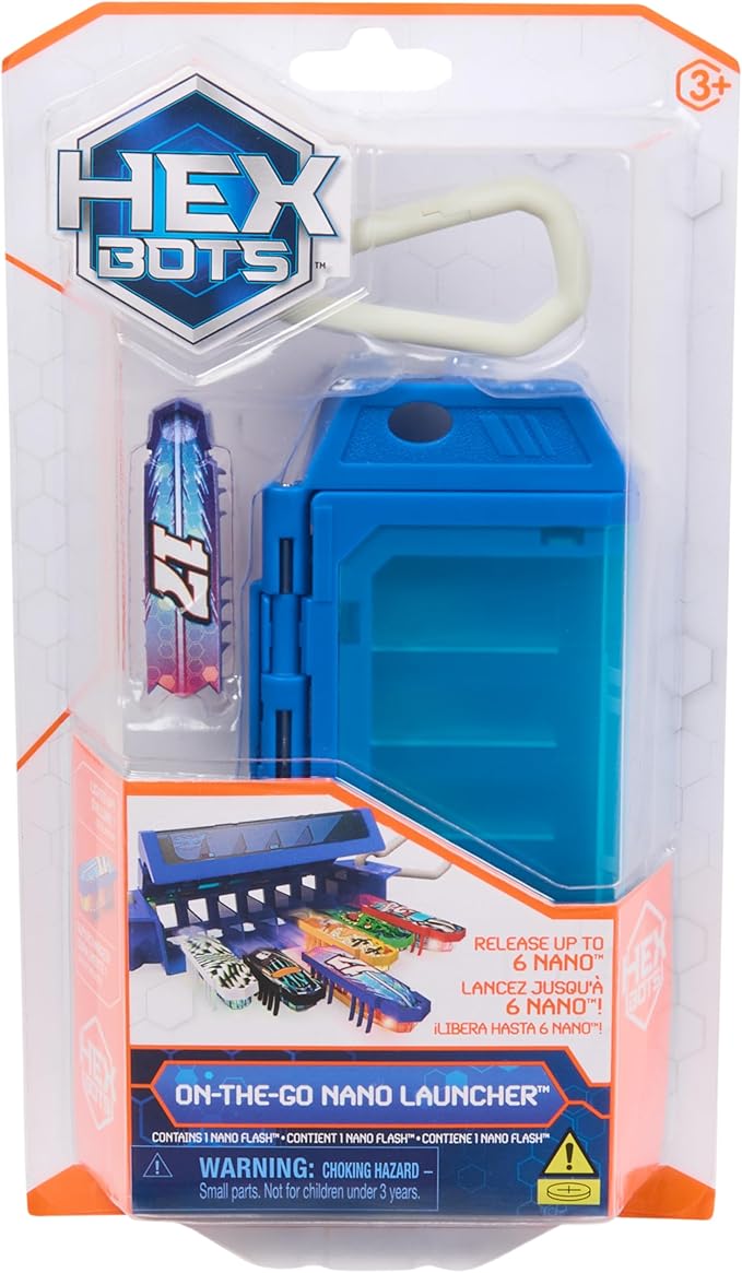 HEX Bots Nano On-The-Go Launcher with 1 Bonus Flash Nano, Autonomous Mini Robot Sensory Toy and Carrying Case, Toy Playsets for Kids Ages 3 and up